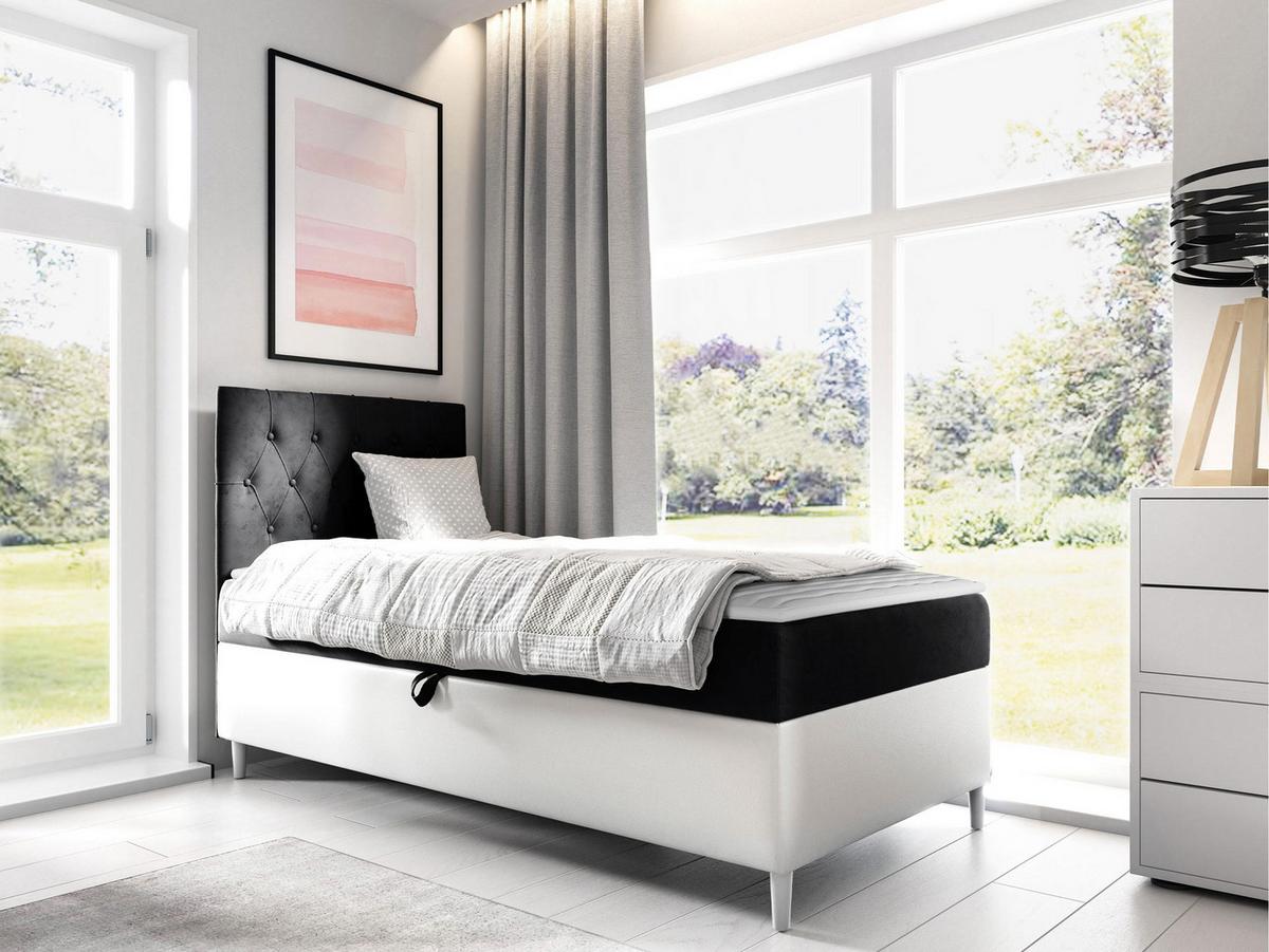 BOXBETT Filip Junior 1, Seite zum Öffnen des Bettkastens: Links - H3 - Schwarz/Weiß, Holz (90/200cm) - MIRJAN24