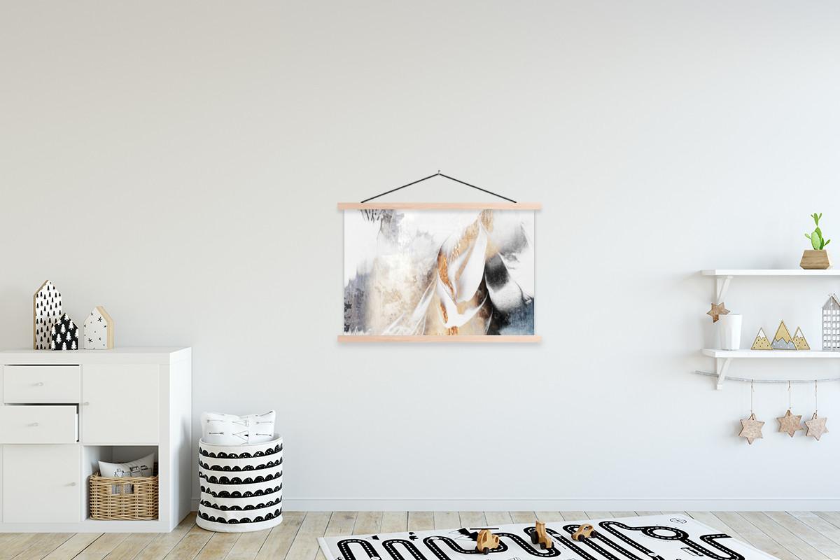 POSTER MIT MAGNETLEISTEN Luxus - Abstrakt - Gold - Weiß Wanddeko 90x60 cm - Goldfarben, Textil (90/60/0.15cm) - MuchoWow