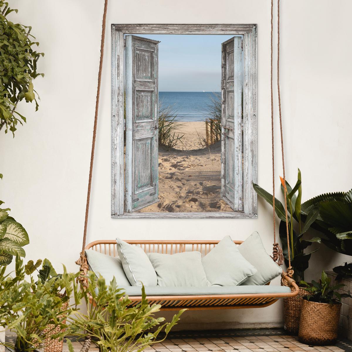 GARTENPOSTER Düne - Strand - Aussicht - Sommer Gartendekoration 120x160 cm - Hellgrau, Kunststoff (120/160/0.2cm) - OnlyWow