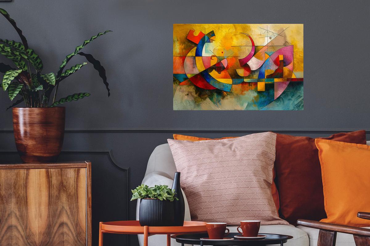 WANDTATTOO Kunst - Abstrakt - Modern Deko Wohnzimmer 60x40 cm - Gelb, Kunststoff (60/40/0.1cm) - MuchoWow