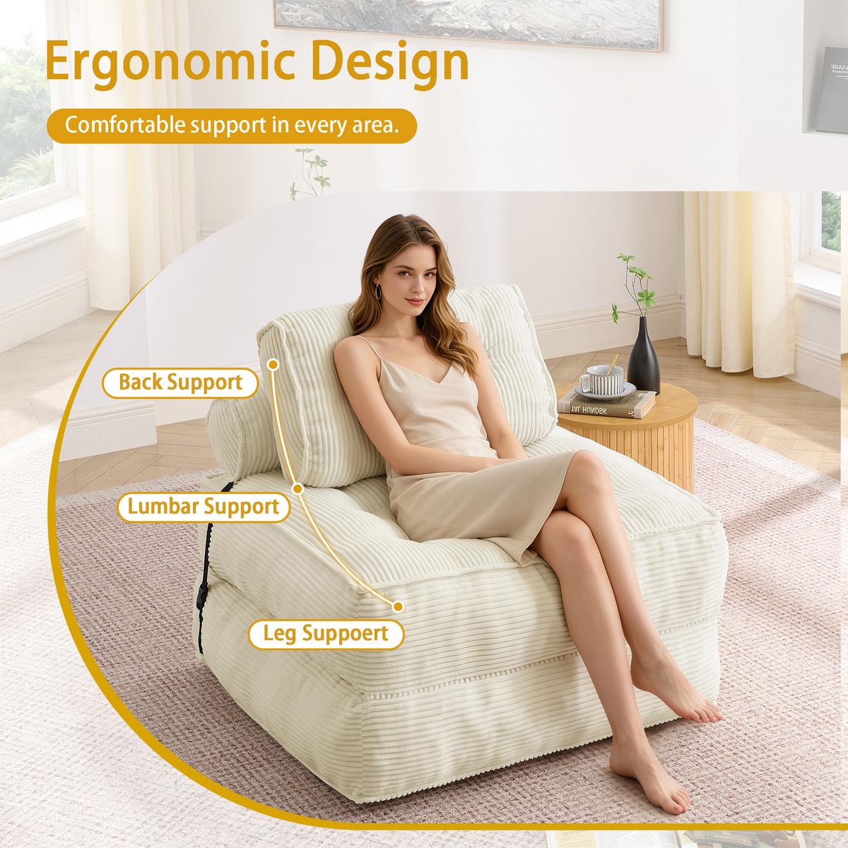 SCHLAFSESSEL 2-in-1 aus weichem cord, klappbar als loungesessel und gästebett - Beige, Kunststoff (85/85/85cm) - Urban Meuble
