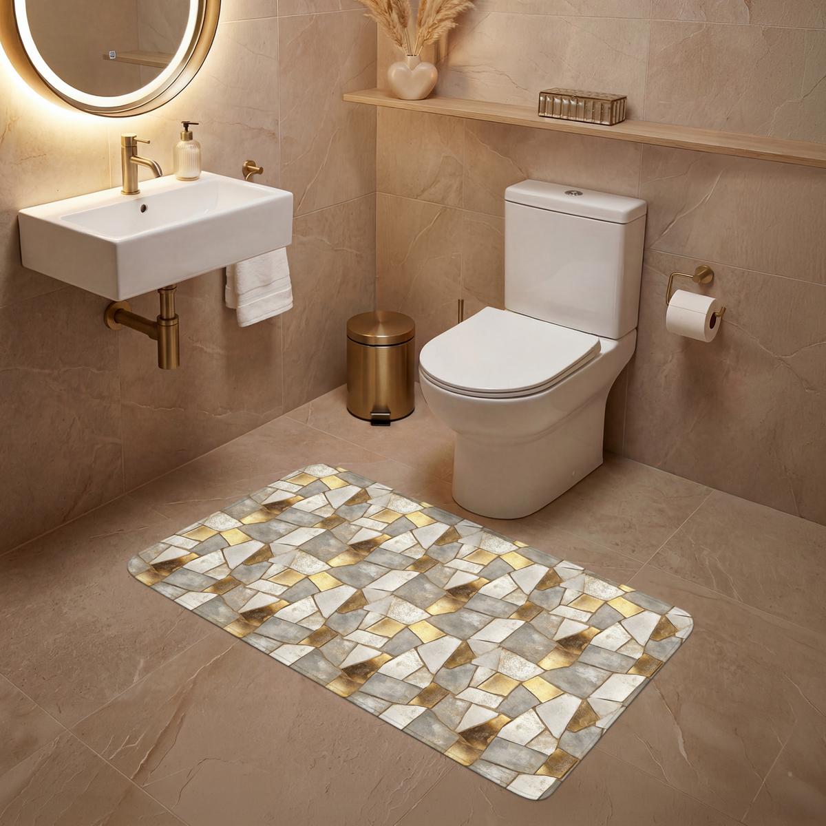 WC-VORLEGER Mosaik - Marmor - Gold WC Teppich 120x60 cm - Champagner, Textil (120/1cm) - OnlyWow