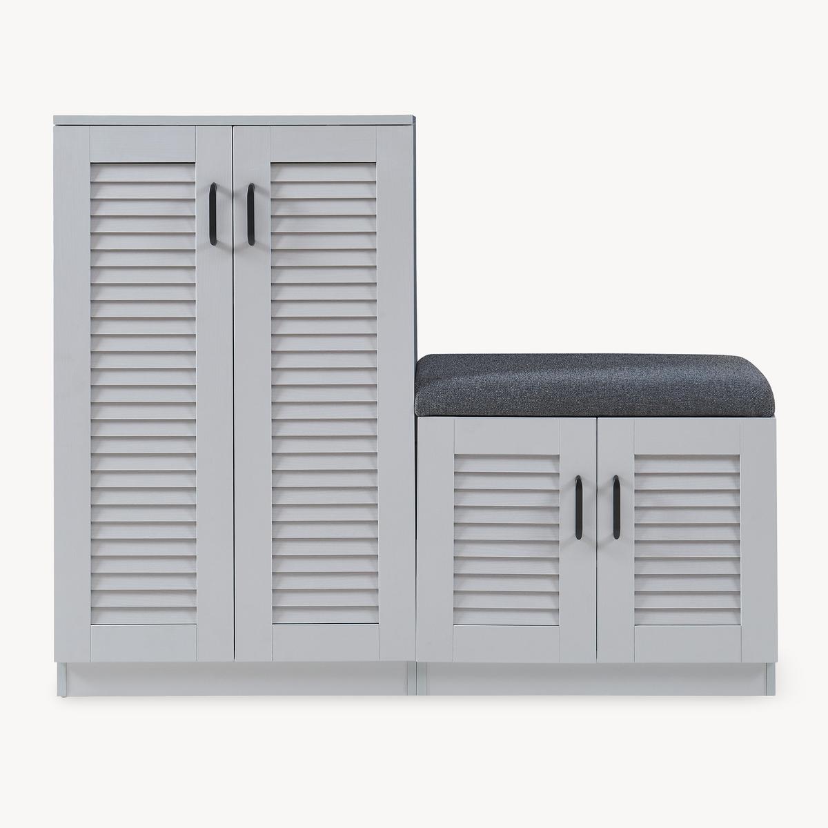 SCHUHSCHRANK Løten mit Sitzbank - Grau, Holzwerkstoff/Kunststoff (120/97/36cm) - [en.casa]