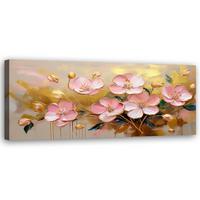 WANDBILD abstrakte blumen rosa glamour gold - Pink, Textil (90/30cm) - Feeby