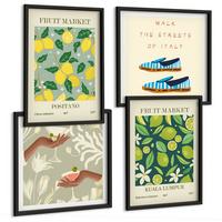 BILDER SET 4er Set - 50x50 cm & 40x60 cm Schwarzer Rahmen - Italienische Poster mit Fruchtmotiven - Schwarz, Kunststoff (50/50cm) - TULUP