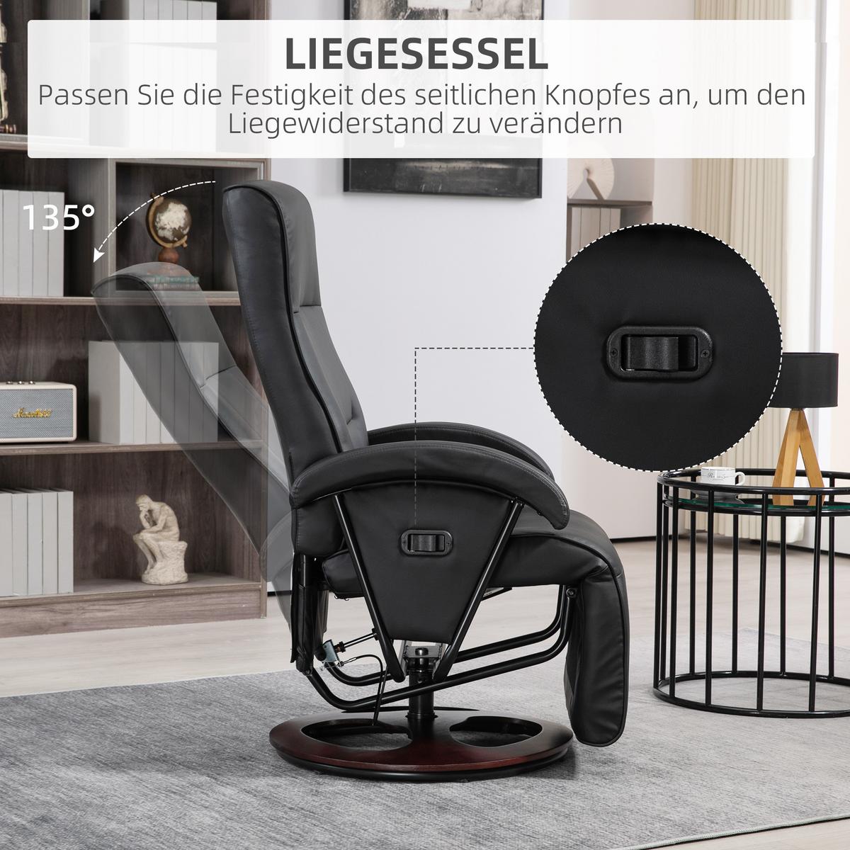 RELAXSESSEL Drehbarer Fernsehsessel mit Liegefunktion, Verstellbarer Rückenlehne - Schwarz, Kunststoff (66/107/86cm) - HOMCOM