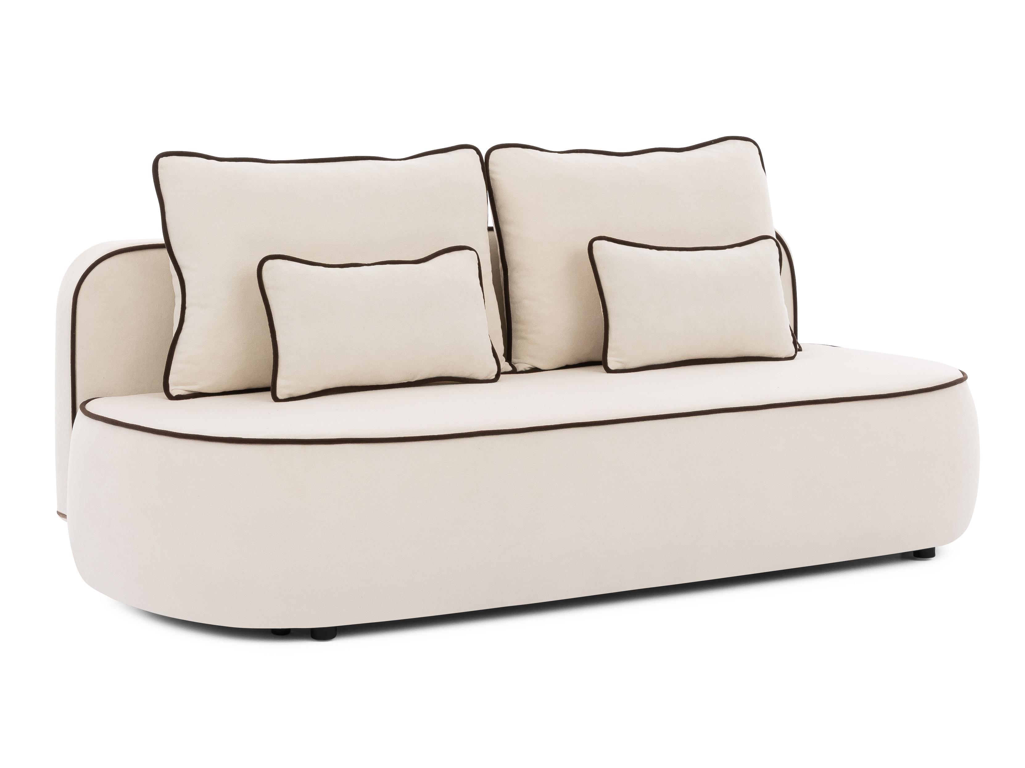 SCHLAFSOFA Vero im modernen und abgerundeten Design mit Bettkasten aus Creme Plüschstoff mit brauner Paspel - Creme/Schwarz, Holz/Kunststoff (210/90/98cm) - S-Style Möbel