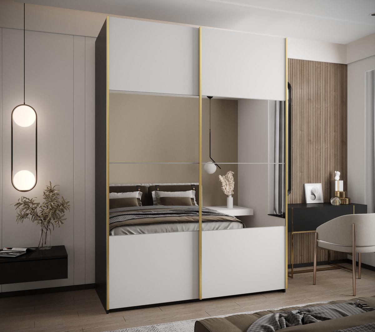 SCHWEBETÜRENSCHRANK 245,5/170/64 2-türig - Goldfarben/Schwarz, Holz/Metall (170/245/64cm) - Abiks Möbel
