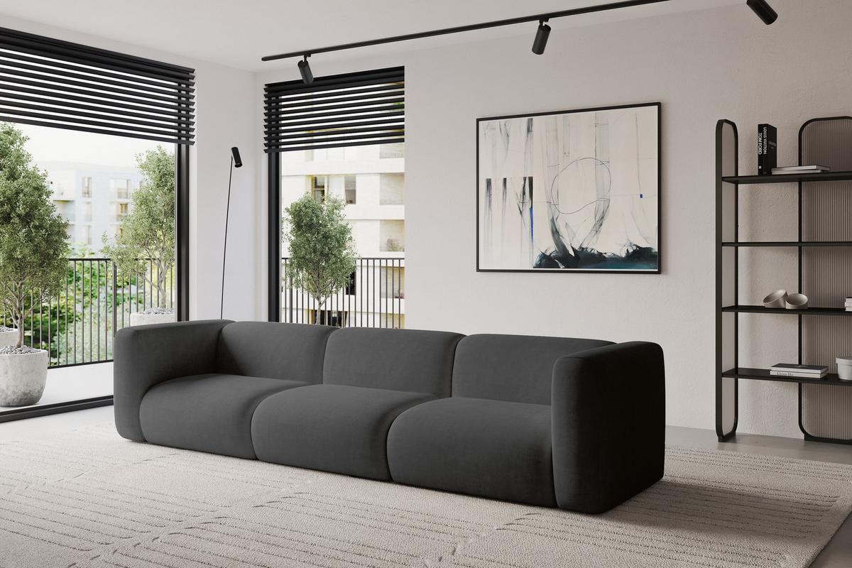 MODULARES Sofa 3-SITZER MIRA-S2 319x89x70 Dunkelgrau cm Velours - Dunkelgrau/Schwarz, Holzwerkstoff/Kunststoff (319/70/89cm) - ALTDECOR