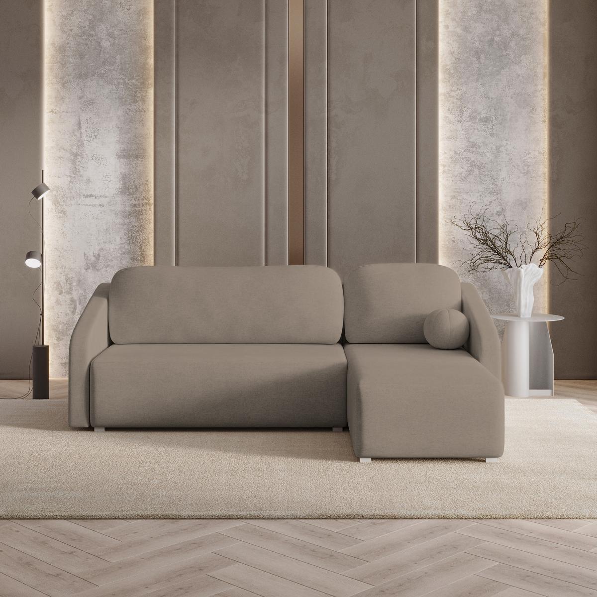 ECKSOFA MARELLO Braun Geflochtener Stoff mit Schlaffunktion - Braun, Holz (220/143cm) - MASSENO