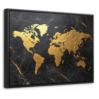 LEINWAND Bilder mit Rahmen - Weltkarte - Gold - Marmor - 40x30 - Goldfarben, Textil (40/30cm) - MuchoWow