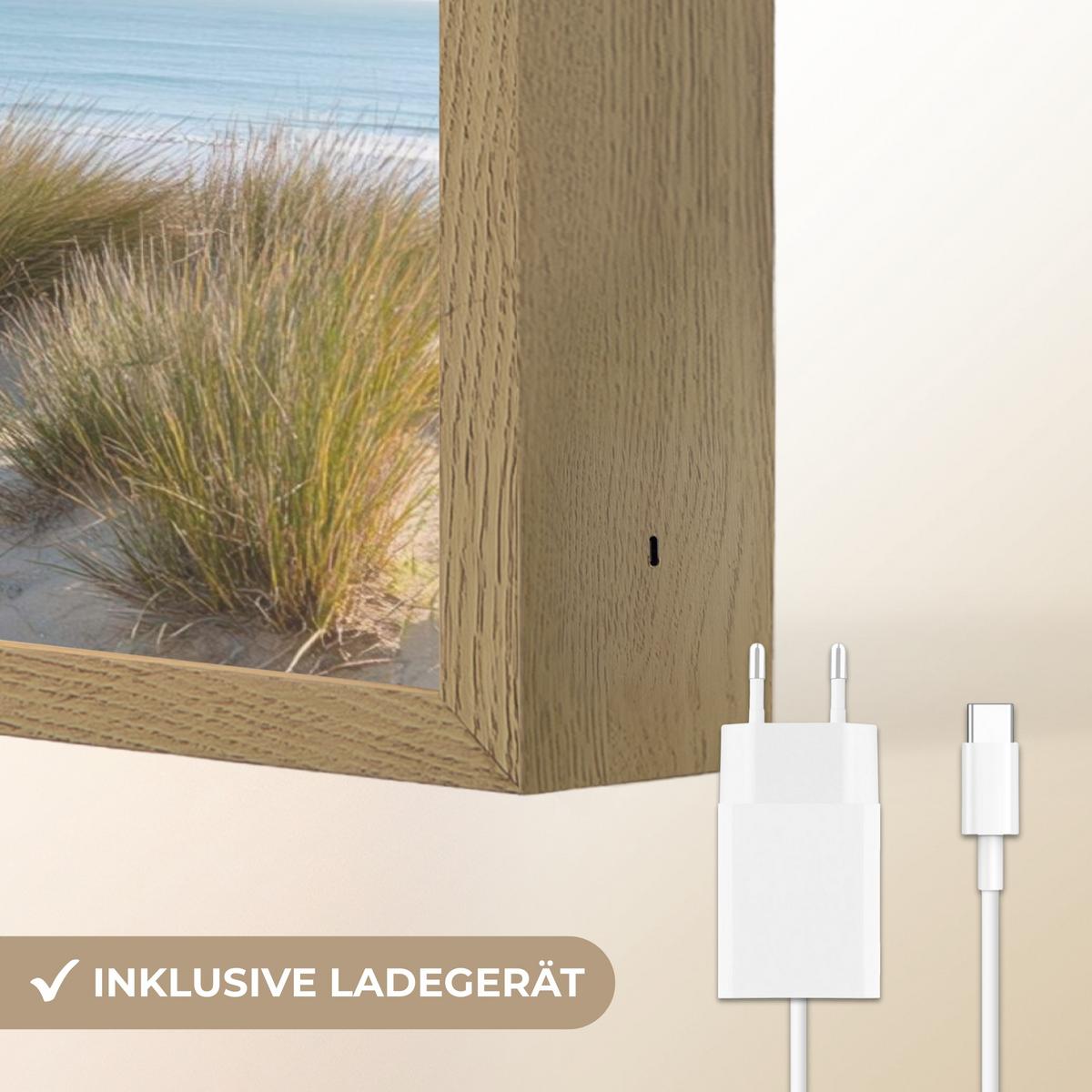 WANDLEUCHTE MIT AKKU Strand - Meer - Düne - Sand - Sommer 40x30 cm - Sandfarben, Holzwerkstoff (40/30/8cm) - OnlyWow