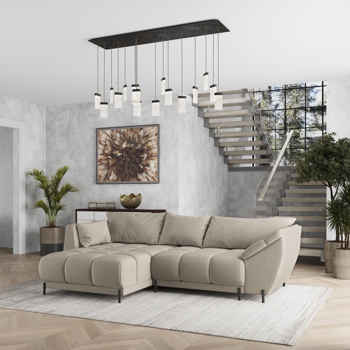 ECKSOFA VESTANO L-S Beige Velours-Stoff mit Schlaffunktion - Beige, Holz (287/182cm) - MASSENO