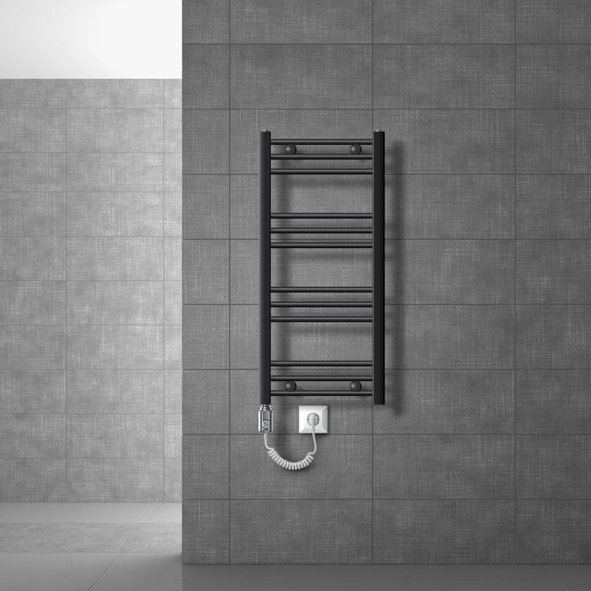 BADHEIZKÖRPER elektrisch Sahara 400x800 mm Anthrazit gebogen mit Heizstab 300W - Anthrazit, Metall (3/80/40cm) - LuxeBath
