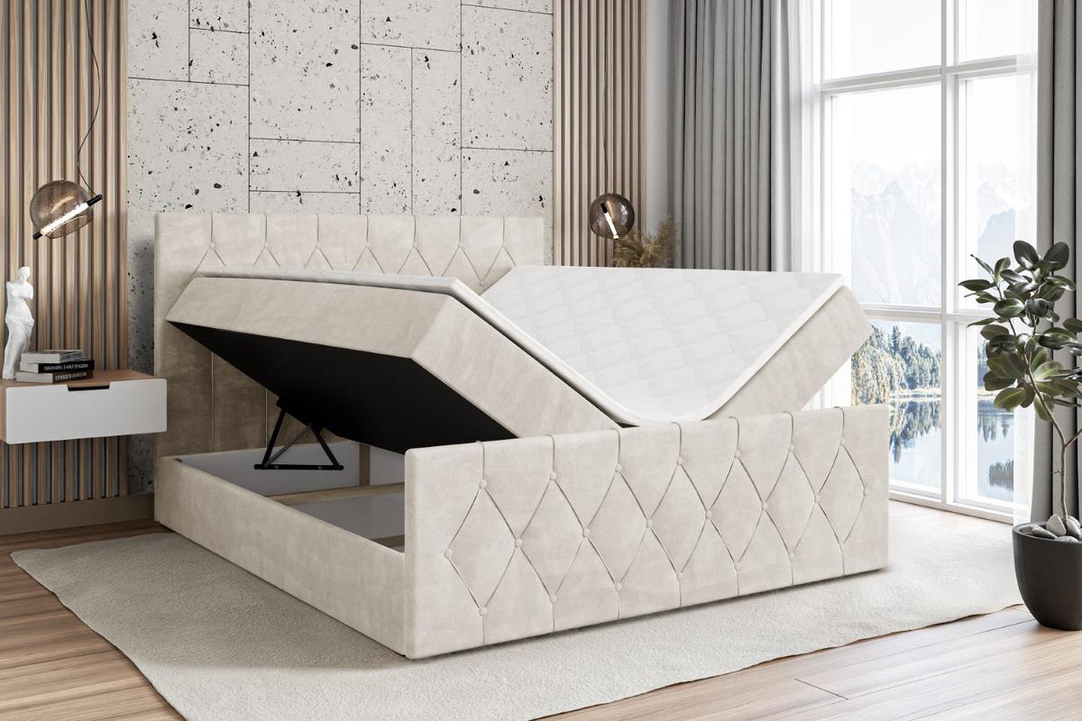 BOXBETT VELANTO-Z - 140 x 200 - H3 - Ecru - Champagner, Holzwerkstoff (140/200cm) - ALTDECOR