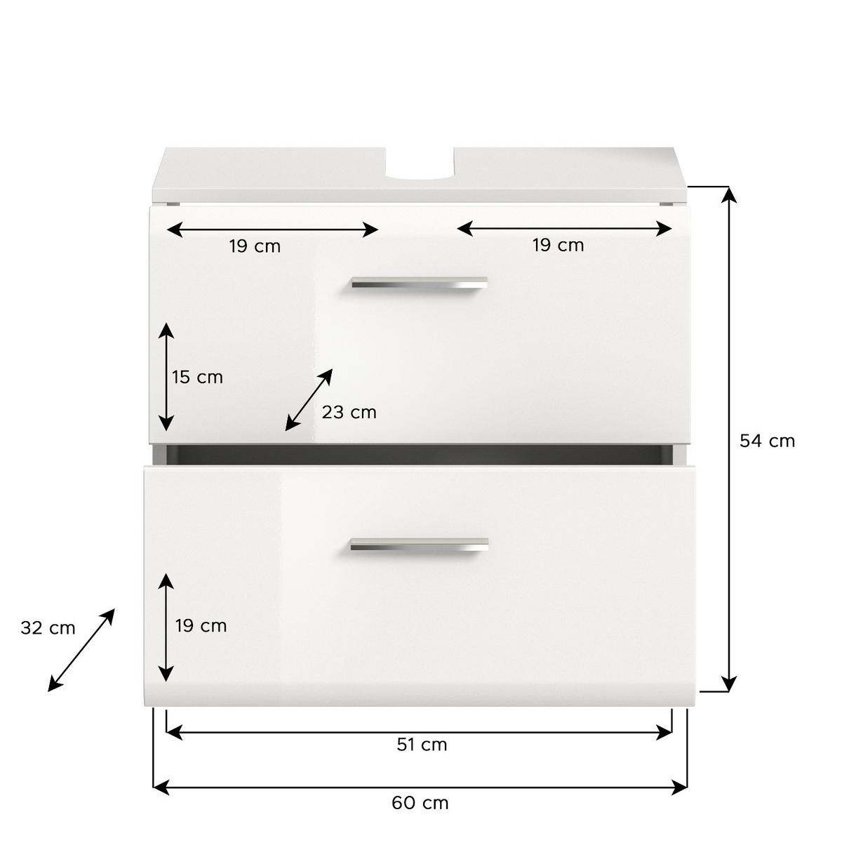WASCHBECKENUNTERSCHRANK weiß Hochglanz, Badezimmer Unterschrank 60 cm - Weiß Hochglanz/Schwarz, Holzwerkstoff/Kunststoff (60/54/30cm) - Inn.Furn