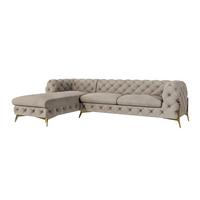 ECKSOFA Chesterfield Lexi Dunkle Creme Samt, Ottomane links - Goldfarben/Creme, Holz/Textil (305/200cm) - S-Style Möbel