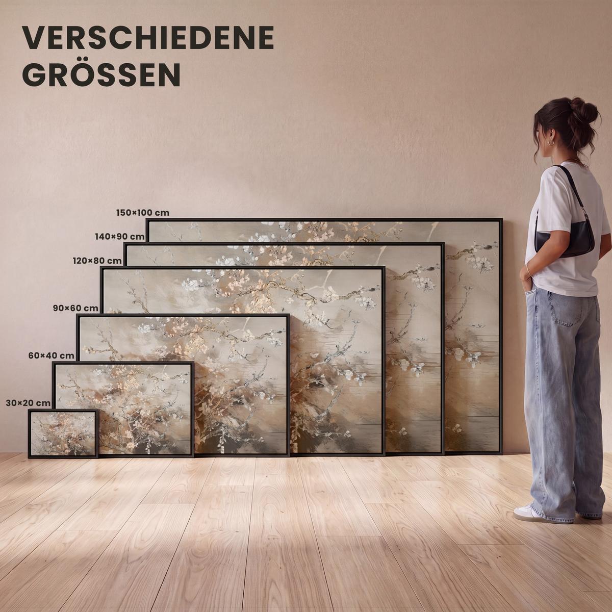 LEINWAND Bilder mit Rahmen - Mandelblüte - Kunst - Van Gogh - Beige - Abstrakt - 140x90 - Braun, Textil (140/90cm) - MuchoWow