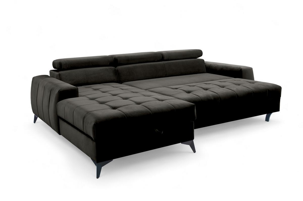 ECKSOFA L Form Arkucio Mini Schwarz 260/200/95 cm Links mit Schlaffunktion - Schwarz, Textil/Metall (200/260cm) - AX Living