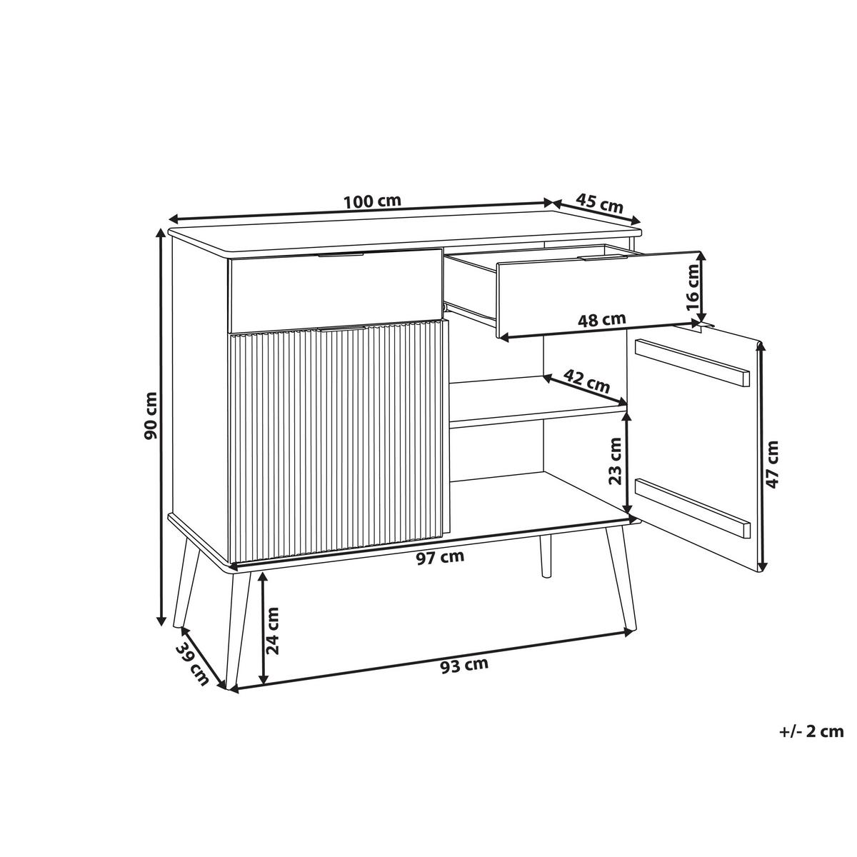 SIDEBOARD mit 2 Türen Kiefernholz Braun Timmins - Braun, Holz (100/90/45cm) - Beliani