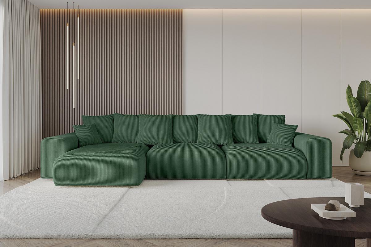 ECKSOFA Ottomane links ESKAR-L2 364x176x72 Grün Cord - Schwarz/Grün, Holzwerkstoff/Kunststoff (364/176cm) - ALTDECOR