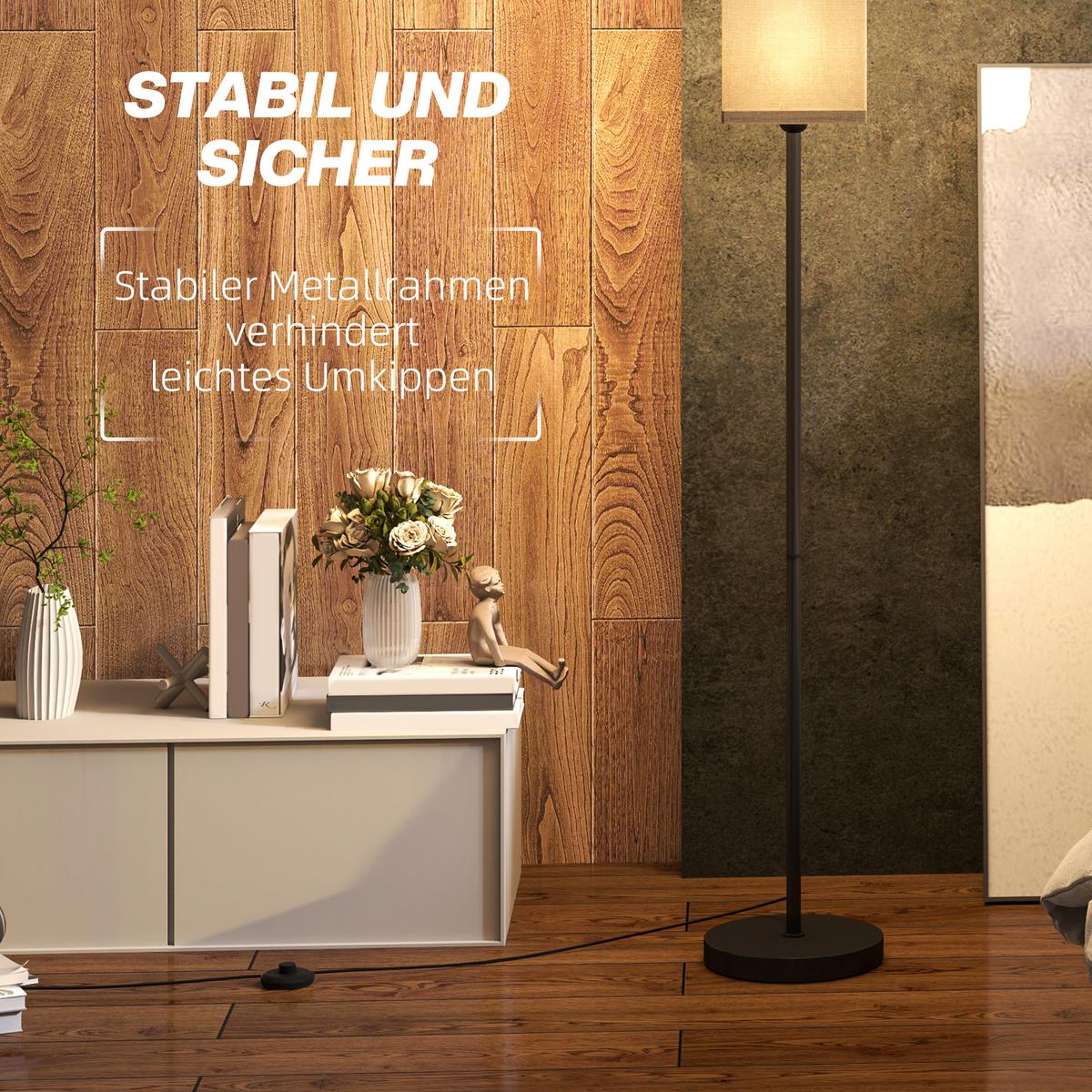 MODERNE Stehlampe mit Kunstleinen-Schirm, Fußschalter, für Wohnzimmer Schwarz - Schwarz, Kunststoff (25/25/161.5cm) - HOMCOM