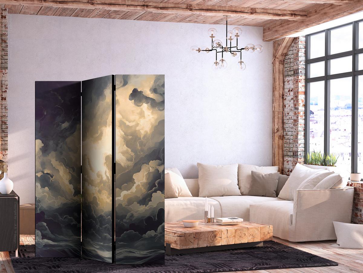 PARAVENT Einseitig Bedruckter 3-tlg 135x172 cm Wolkenhimmel mit 3D Effekt - Multicolor, Holz/Textil (135/172/3cm) - Muralo
