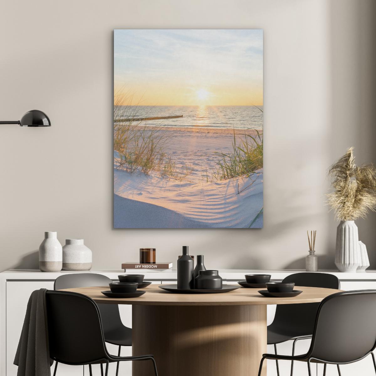 AKUSTIKBILD Strand - Sonne - Düne - Gras - Sand - Horizont Wandbilder 60x80 cm - Hellblau, Kunststoff (60/80/0.9cm) - MuchoWow
