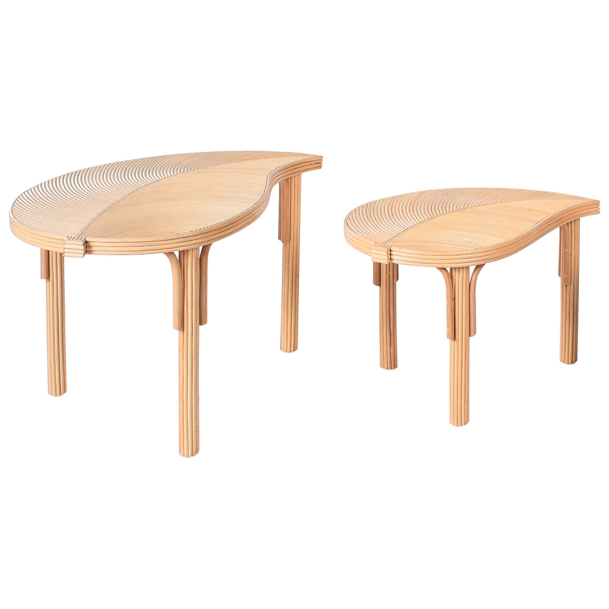 COUCHTISCH 2er-Set Rattan Naturfarben - Naturfarben, Naturmaterialien (48/70/44cm) - Beliani
