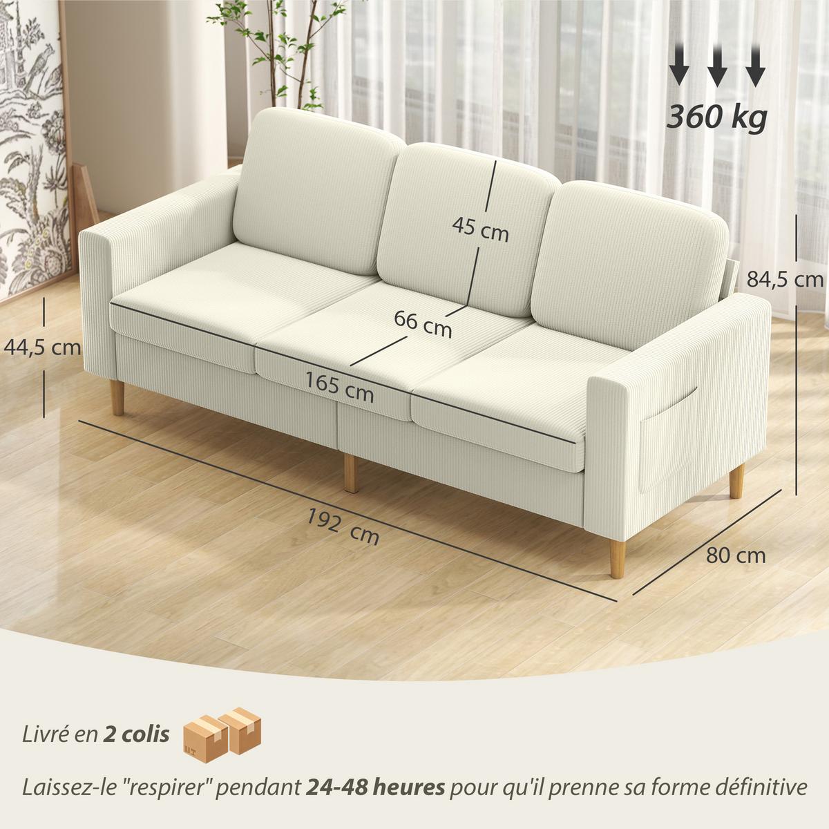 SOFA Oryvith 192/80/85cm - Beige, Textil (80/85/192cm) - ZMH