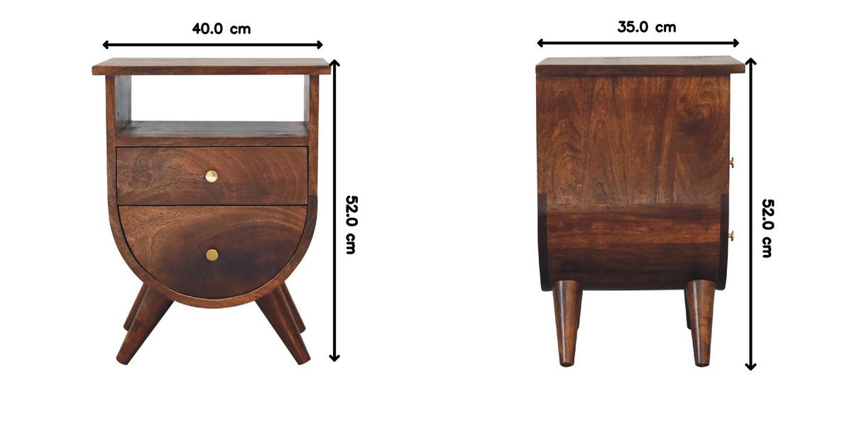 NACHTTISCH Split, 1 Schublade, 1 Offenes Fach, Nordische Beine, Dunkelbraun - Kastanienfarben/Messingfarben, Holz/Metall (40/52/35cm) - Artisan Furniture
