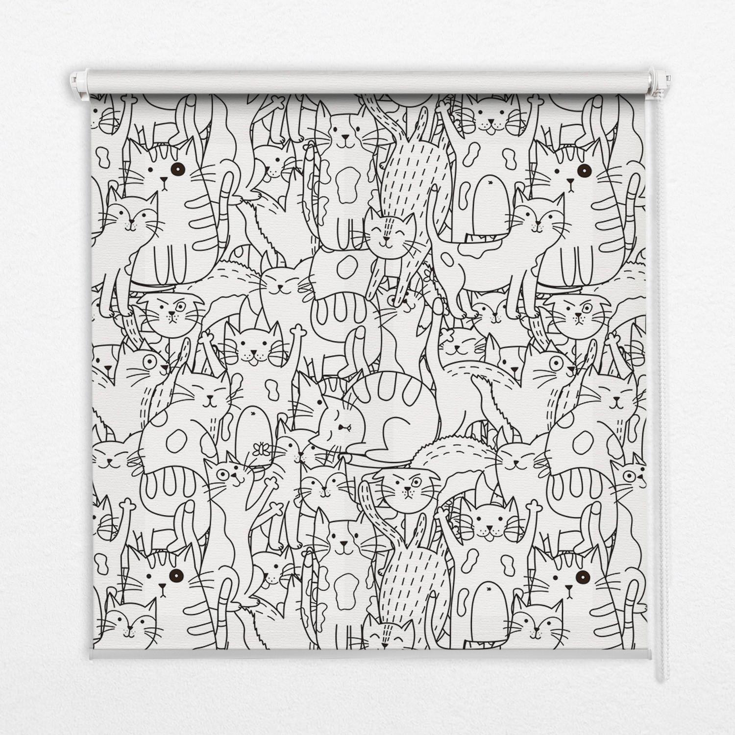 INNENROLLO - Fensterrollo - Rollo - 100x100 cm - Gezeichnete Katzen - Grau, Kunststoff (100/100/0.5cm) - TULUP