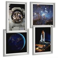 BILDER SET 4er Set - 50x50 cm & 40x60 cm Silberner Rahmen - Weltraum Erde Astronaut Rakete - Silberfarben, Kunststoff (50/50cm) - TULUP