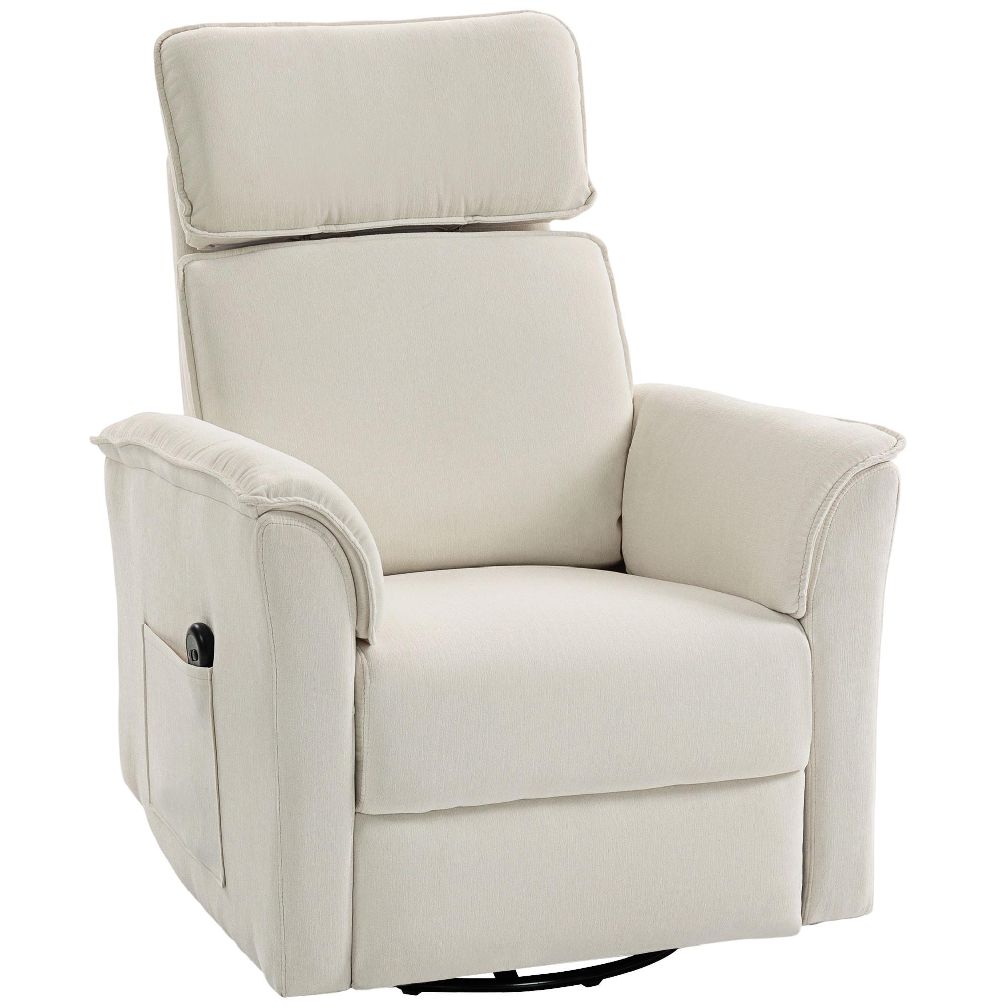 RELAXSESSEL Elektrisch mit Liegefunktion, Verstellbare Rückenlehne, Kopfstütze - Creme, Holzwerkstoff/Textil (78/105/91cm) - HOMCOM