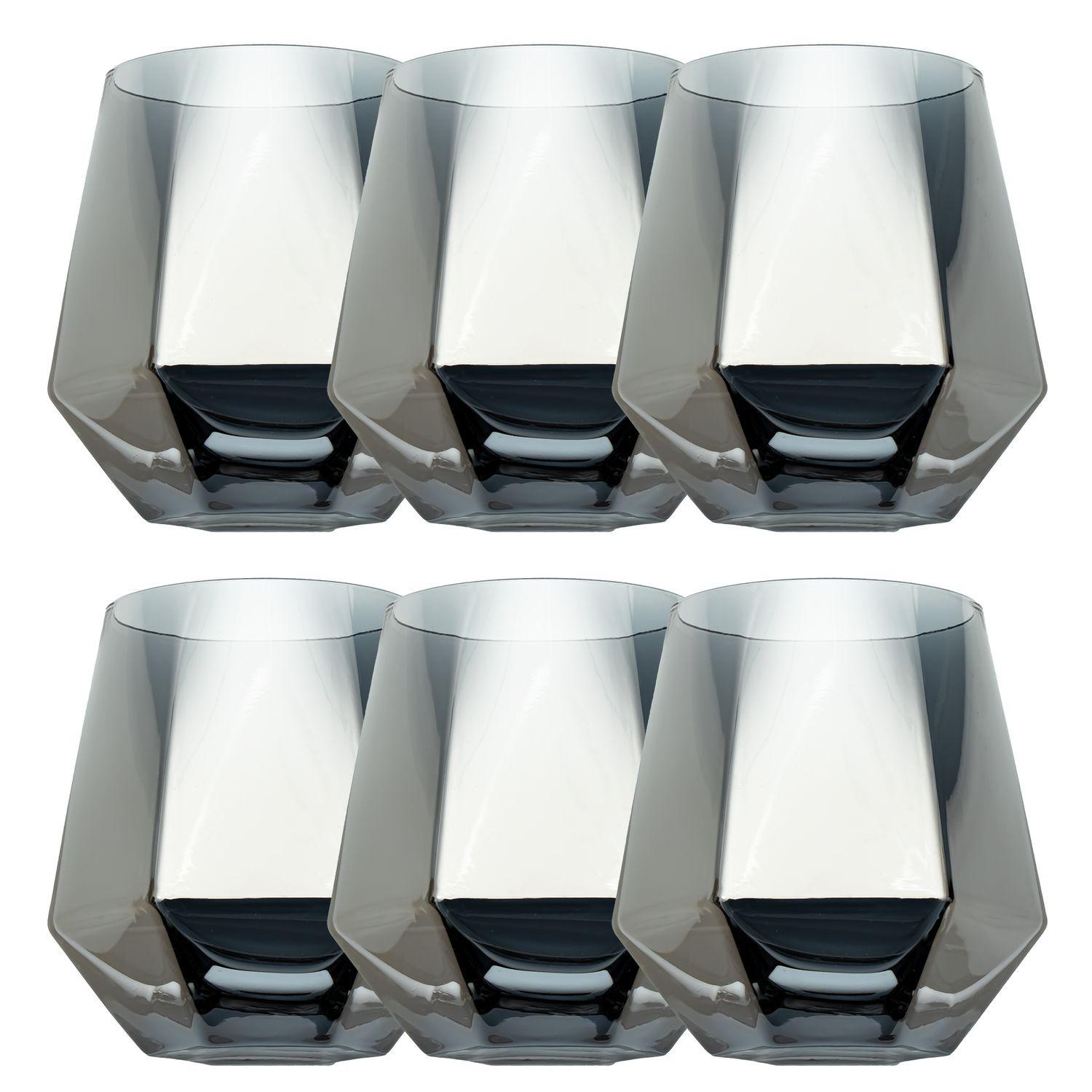 TRINKGLAS SET im Hexagon Design 240 ml (6-tlg) - Grau, Glas - Intirilife