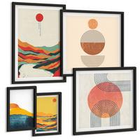 BILDER SET 5er Set - 50x50 cm & 20x30 cm & 40x60 cm Schwarzer Rahmen - Abstrakte Berglandschaften - Schwarz, Kunststoff (40/60cm) - TULUP
