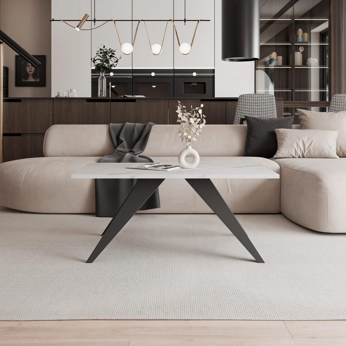 COUCHTISCH AIRA 120/60/48 cm Rechteckig, Schwarz/Bianco - Perlmutt/Schwarz, Metall (60/120/48cm) - Idohome