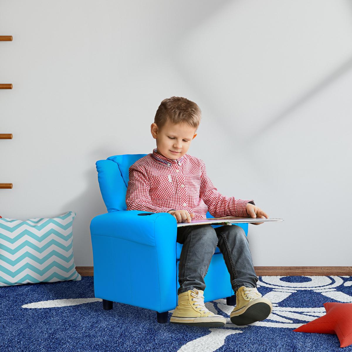 KINDERSESSEL Minisessel Kindersofa für 3-6 Jahre alt Liegefunktion Blau - Blau, Kunststoff (52/69/62cm) - HOMCOM