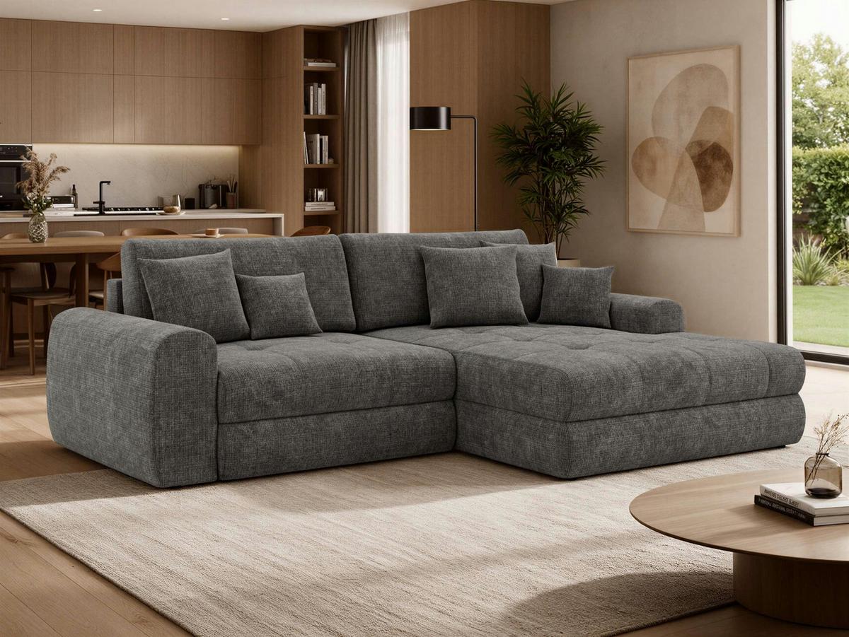 ECKSOFA ARELIA L - Dunkelgrau Schenille grob gewebt - Links Seite - Dunkelgrau/Schwarz, Kunststoff/Textil (292/205cm) - MKS