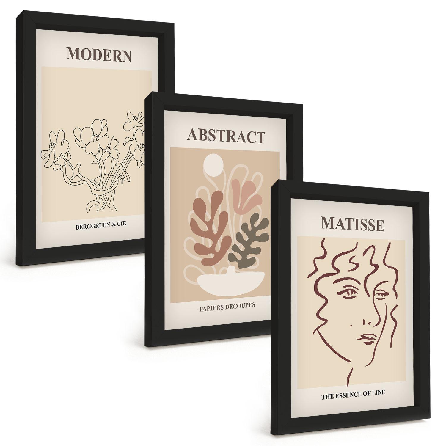 BILDER SET 3er Set - 20x30 cm Schwarzer Rahmen - Moderne Pflanzenlinien - Schwarz, Kunststoff (20/30cm) - TULUP