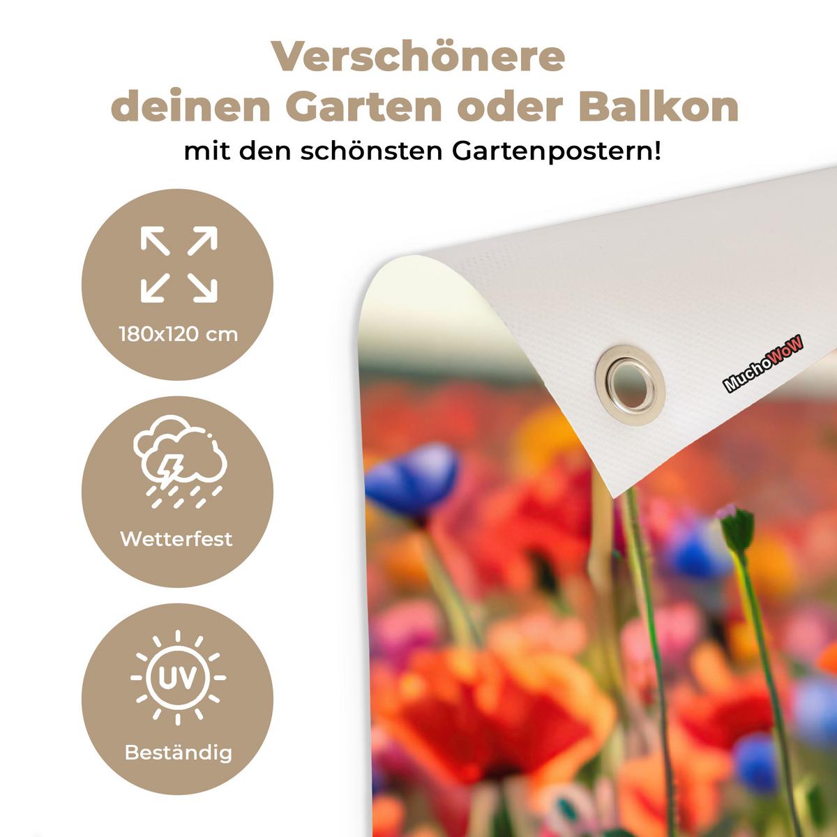 GARTENPOSTER Blumen - Mohnblumen - Farbenfroh - Natur Poster für draußen 180x120 cm - Dunkelorange, Kunststoff (180/120/0.2cm) - OnlyWow
