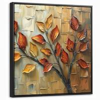 LEINWAND Bilder mit Rahmen - Baum - Abstrakt - Natur - Kunst - 50x50 - Goldfarben, Textil (50/50cm) - MuchoWow