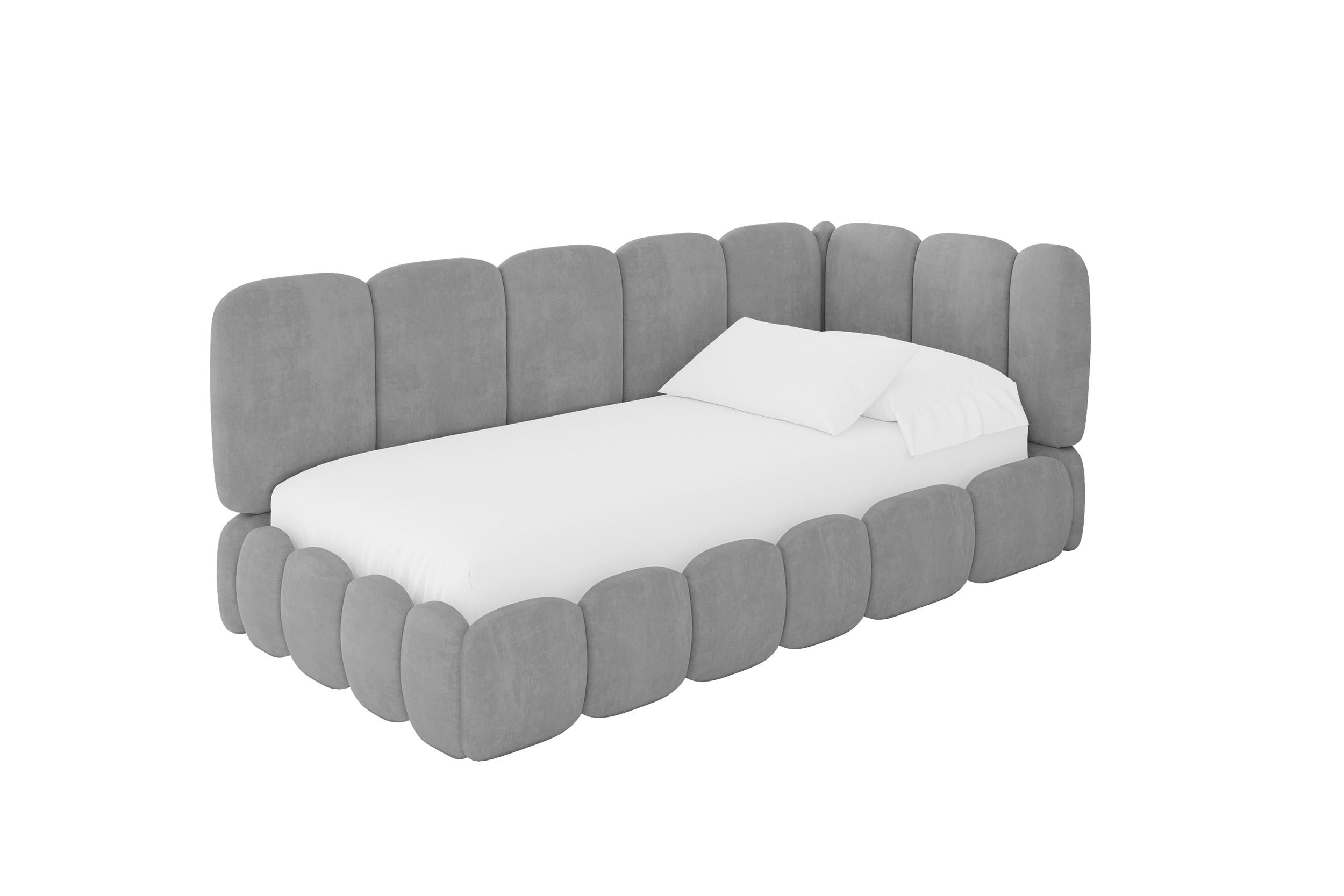 EINZELLBETT Jugendbett mit Bettkasten, Links - AVRY 100x200 Grau - Hellgrau, Holzwerkstoff/Textil (100/200cm) - ALTDECOR