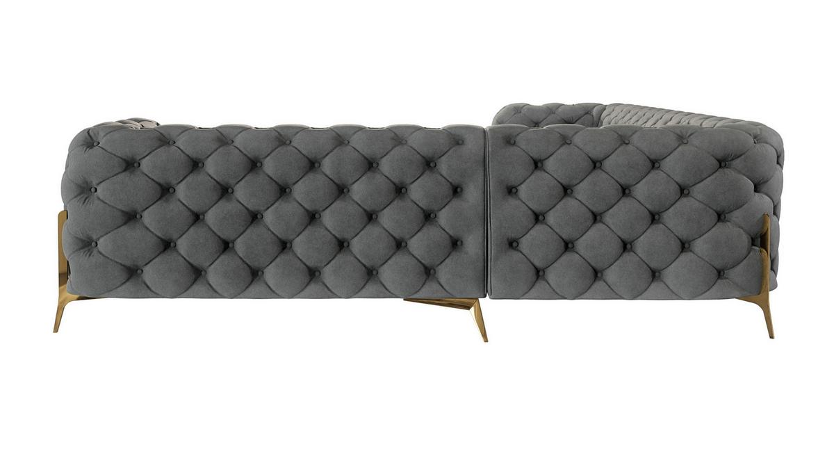 ECKSOFA Chesterfield Lexi Grau Samt, langer Schenkel links - Goldfarben/Grau, Holz/Textil (323/264cm) - S-Style