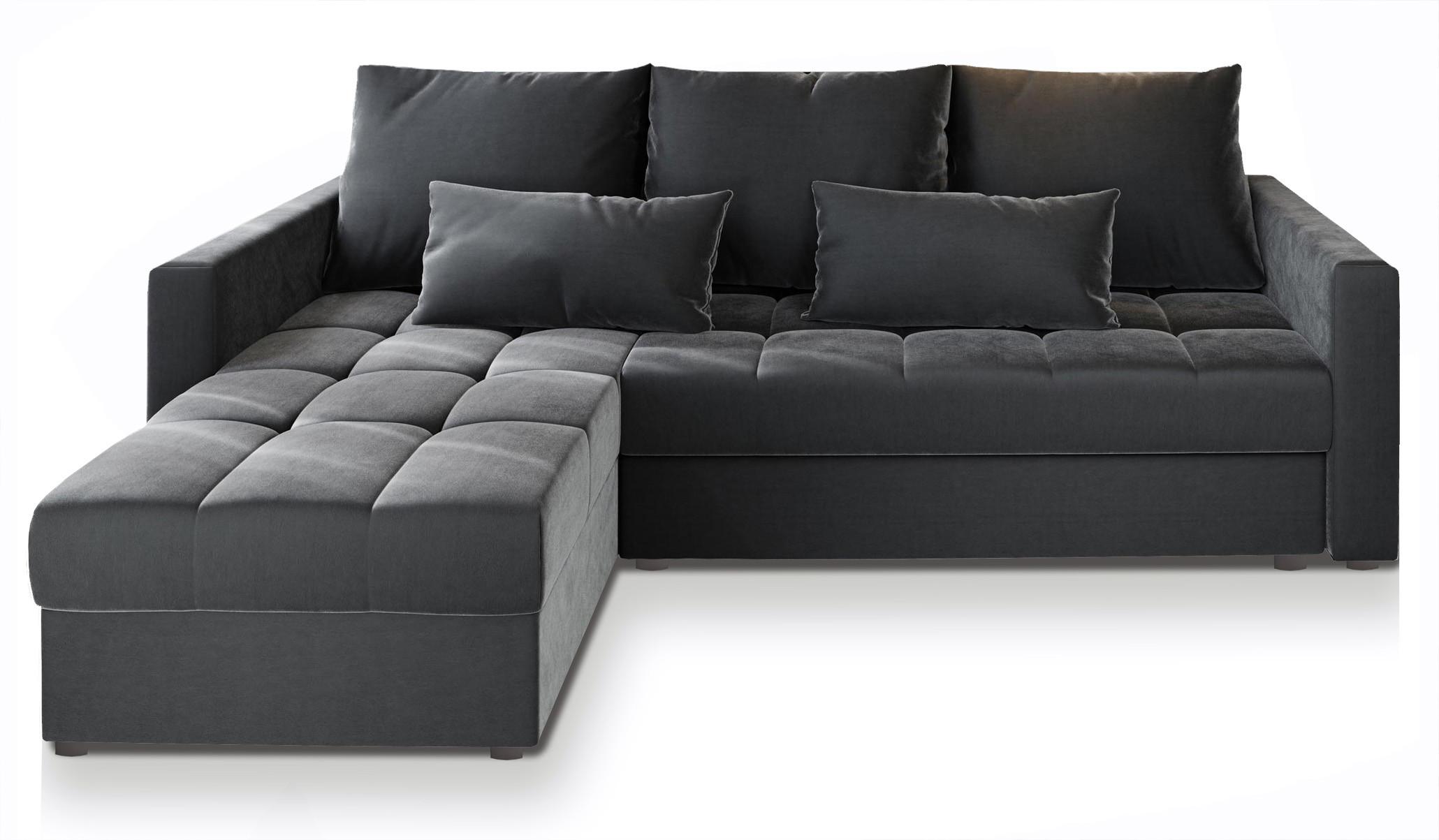 ECKSOFA KOS PIK Grau Plüsch-Stoff mit Schlaffunktion - Grau, Holz/Kunststoff (220/140cm) - MASSENO