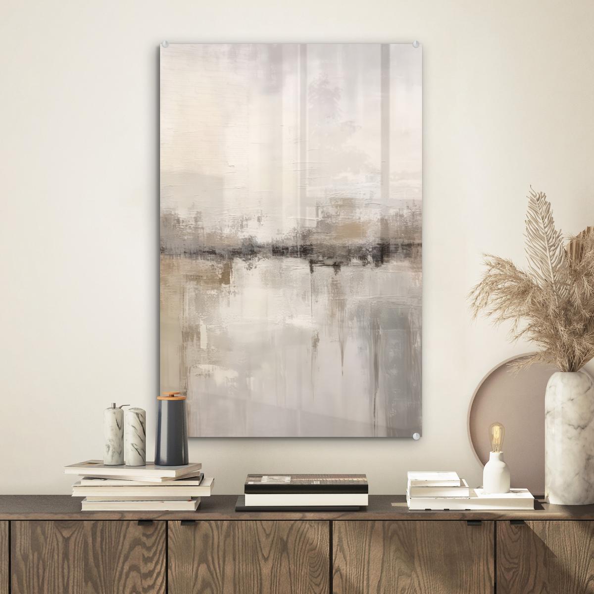 ACRYLGLASBILD Moderne Kunst - Abstrakt - Beige Wanddeko Wohnzimmer 40x60 cm - Beige, Glas (40/60cm) - MuchoWow