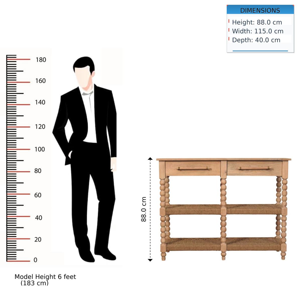 KONSOLENTISCH mit Stonedrift-Holz-Finish, 2 Schubladen, 4 offene Ablagen, hellbraun - Braun, Holz (40/115/88cm) - Artisan Furniture