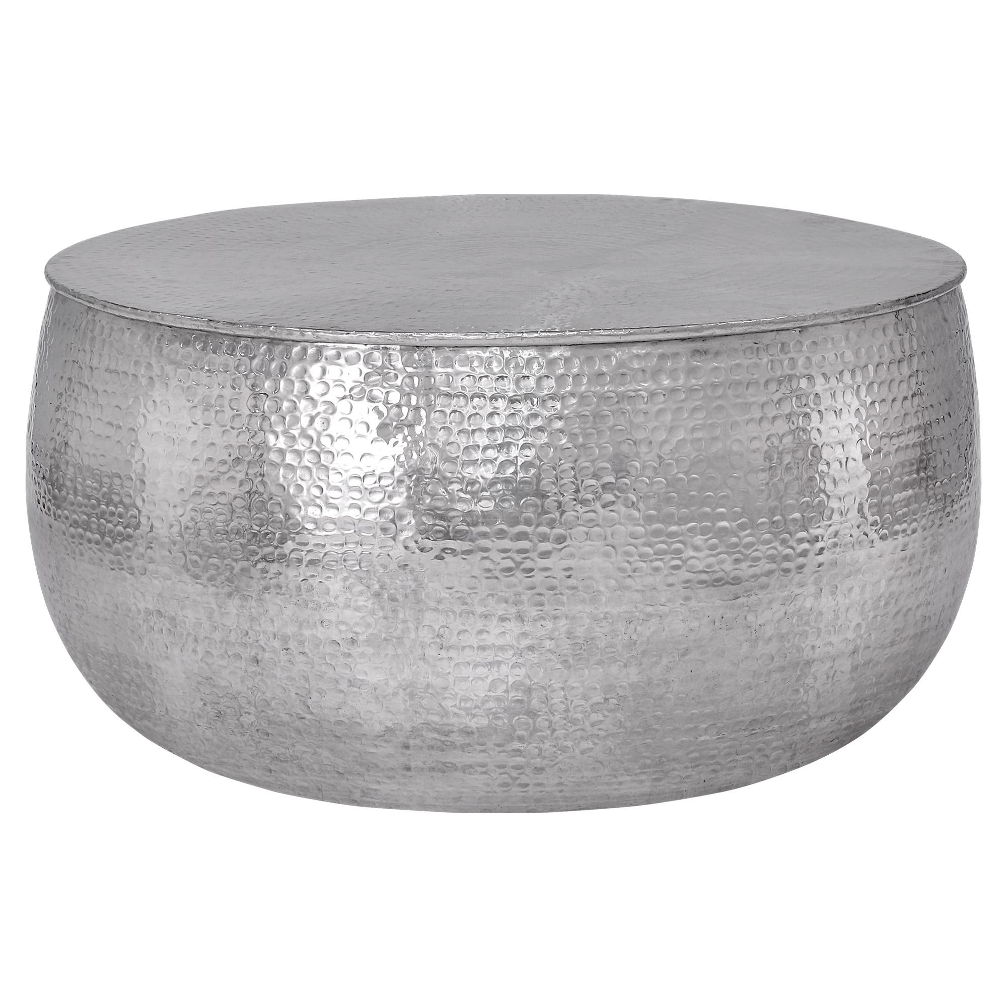 COUCHTISCH rund Ø90x45 cm Silber aus Aluminium Hammerschlag Design - Silberfarben, Metall (90/90/45cm) - WOMO-DESIGN