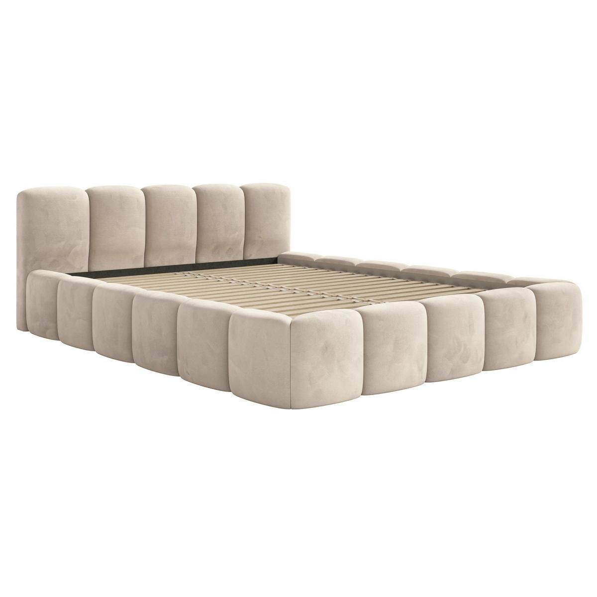 POLSTERBETT Cloudy Low Hellbeige Samt, 120x200 cm - Ecru/Schwarz, Kunststoff/Textil (120/200cm) - Selsey