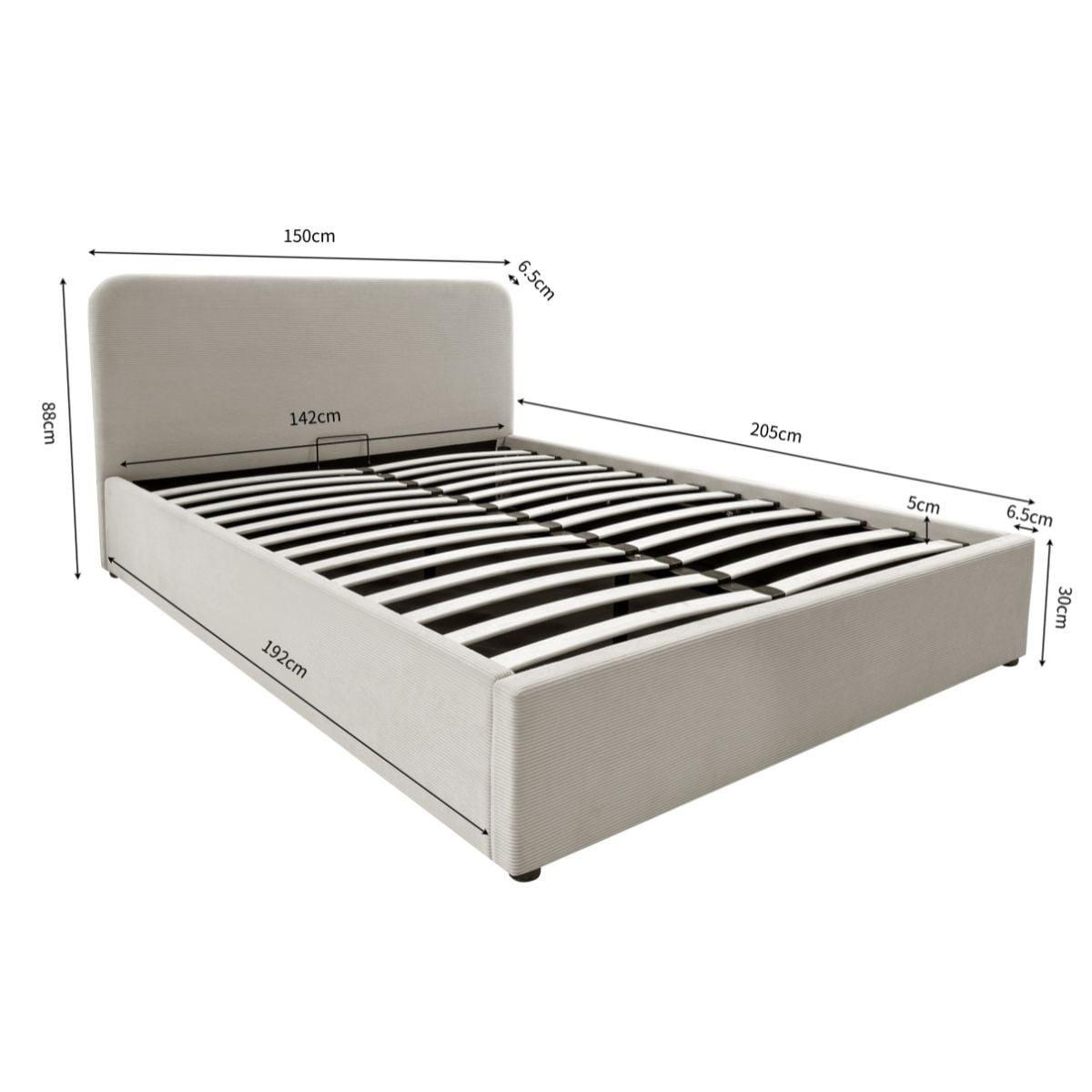 BETTKASTEN 140x190 mit kopfteil bezogen mit beigem livy 205/150/88 cm - Beige, Holz (190/140cm) - Calicosy